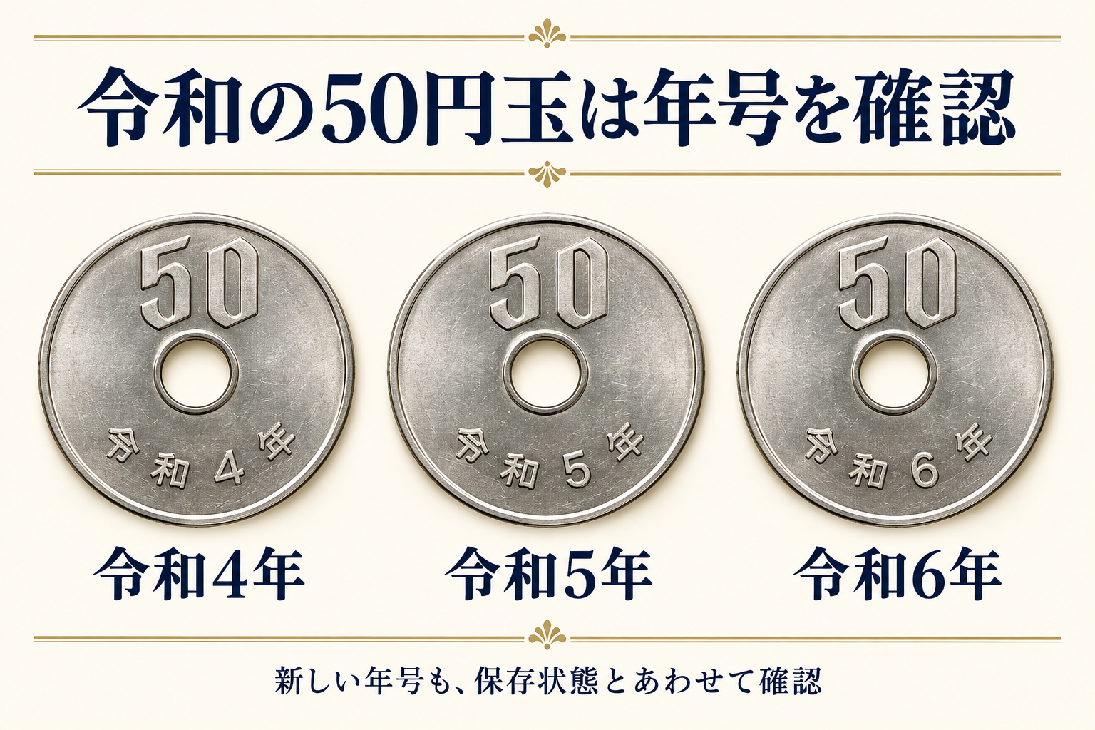 令和4年・5年・6年の50円玉の年号を比較する図
