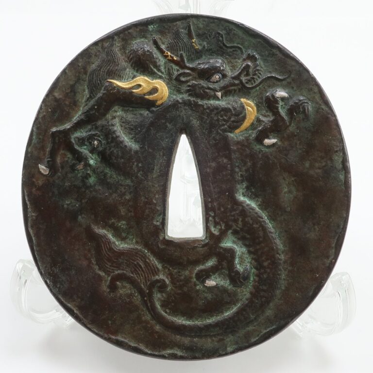 時代刀装具 金属製 金象嵌 龍文 鍔 骨董品