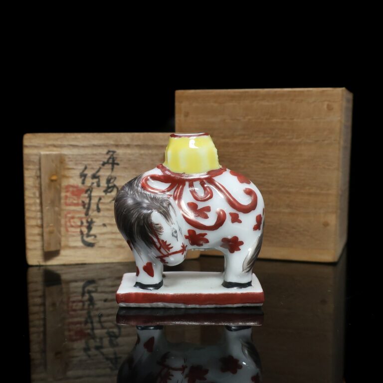京焼 三世 三浦竹泉 造 倣古着彩 馬香立 骨董品