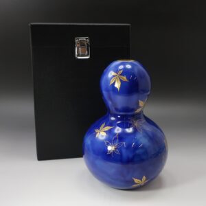 セーブル DORE A SEVRES 瑠璃地金彩 紅葉文 瓢箪形花瓶 花瓶