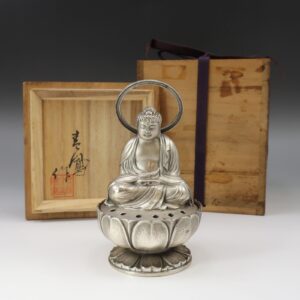 内島一平 ( 青鳳 ) 造 銀製 大佛香炉 骨董品