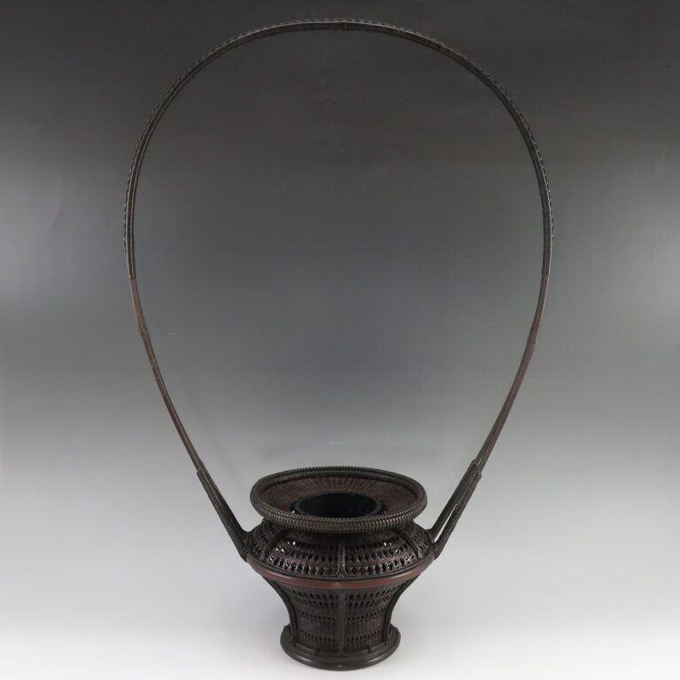 巧芳斎 造 竹編 高手 花籃 ( 花籠 ) 骨董品